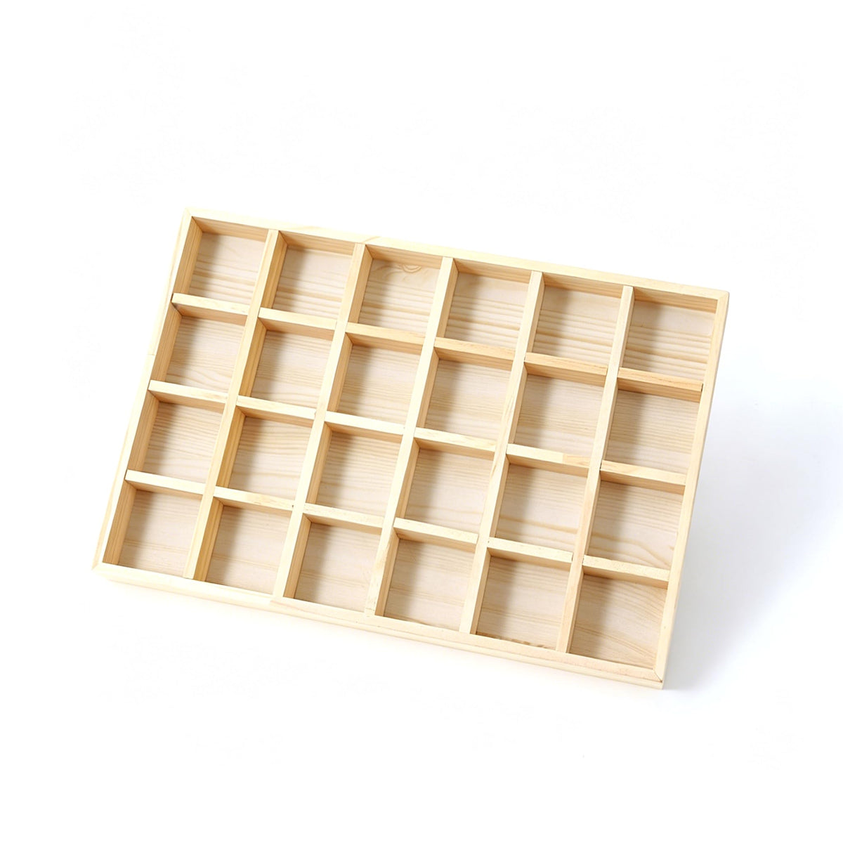 JUANERJIE Stackable 24 Compartments Wood Display Tray, Wooden Grid Sorting Organizer Tray, Versatile Showcase Storage for Jewelry, Accessories, Ties and Daily Small Items