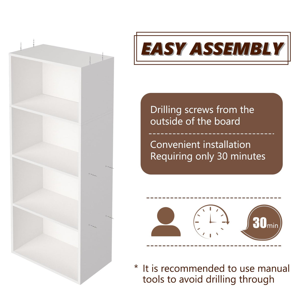 NewBeth Wooden 4 Cube Storage Organizer, 4 Tier Tall Modern Bookshelf Freestanding Storage Display Organizer, Versatile Cubes Shelf and Cubby Unit for Living Room, Bedroom, Home Office 15.7inch