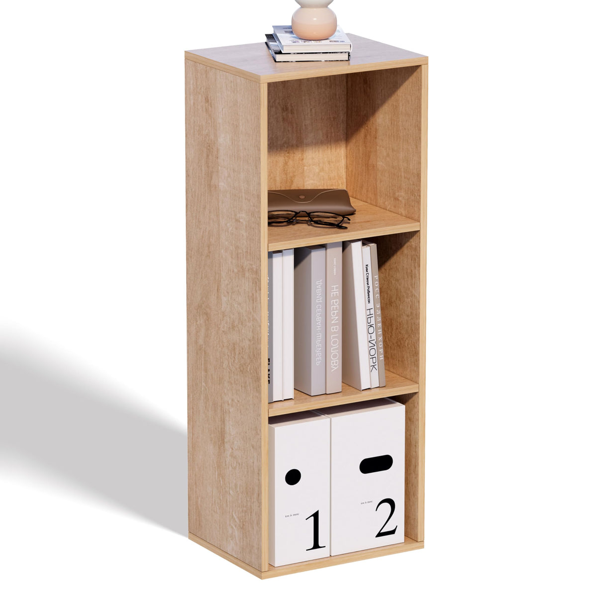 VAFHYLLIS 3 Cube Storage Organizer,Wooden 3-Tier Open Shelf Bookshelf,Versatile Storage Cubes for Living Room，Bedroom,Home Office,(Oak, 3 cube-11.8 inch)