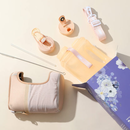 H2O Capsule Half Gallon Cube Square Water Bottle - 2.2L Water Bottle with Strap, Storage Sleeve, Covered Straw and Chug Lid – BPA Free Reusable Sports Water Jug with Handle, (68 Ounce), (Neutral)