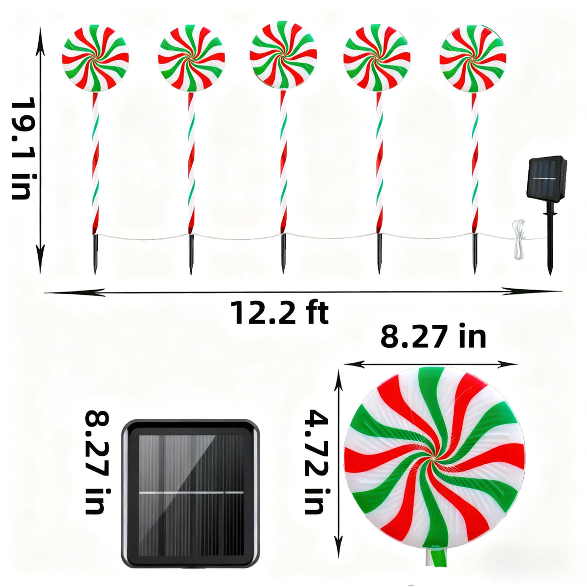 NAHIYELAS Christmas Solar Lollipop Pathway Lights 5 Pack Outdoor Candy Cane Stake Light with Bow Waterproof Walkway Xmas Outsides Garden Yard Lighting Landscape Decorative Decoration