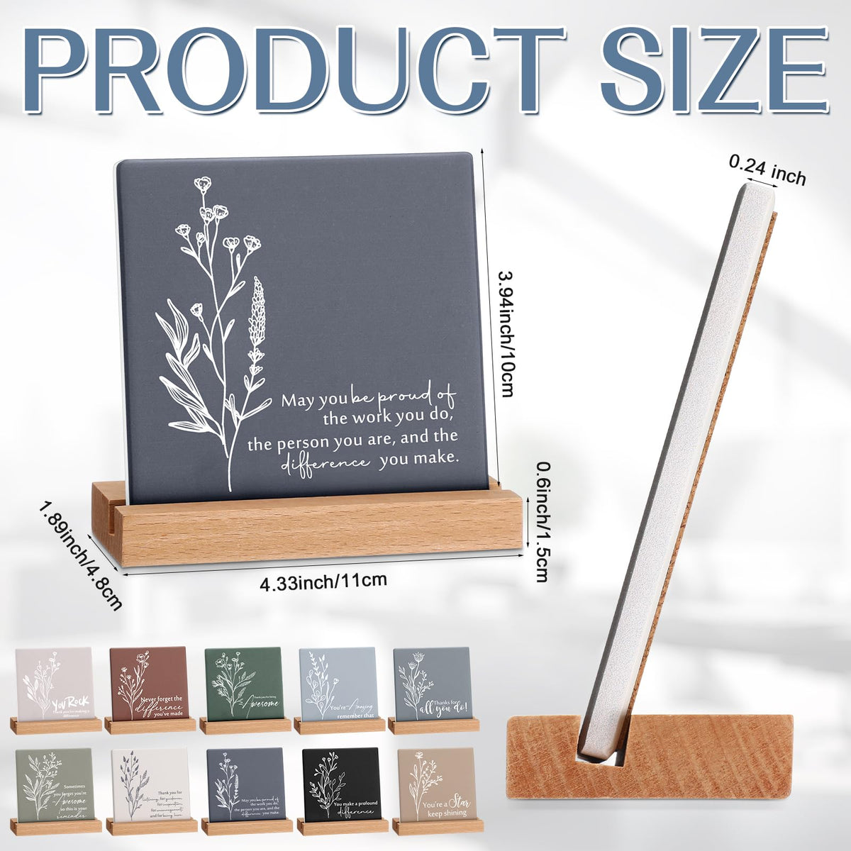 Roowest 20 Set Employee Appreciation Gifts Bulk Inspirational Desk Decor Motivational Quote Sign Table Plaques with Wooden Stand for Coworkers Teachers Thank You Favors Office Supplies