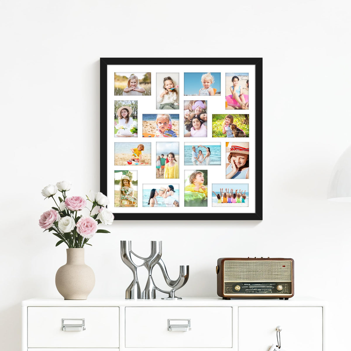 DUENPY 22x22 Picture Frame 4x6 Collage Picture Frame Displays Sixteen 4x6 inch Photos Collage Wall Decor Wall Hanging Black