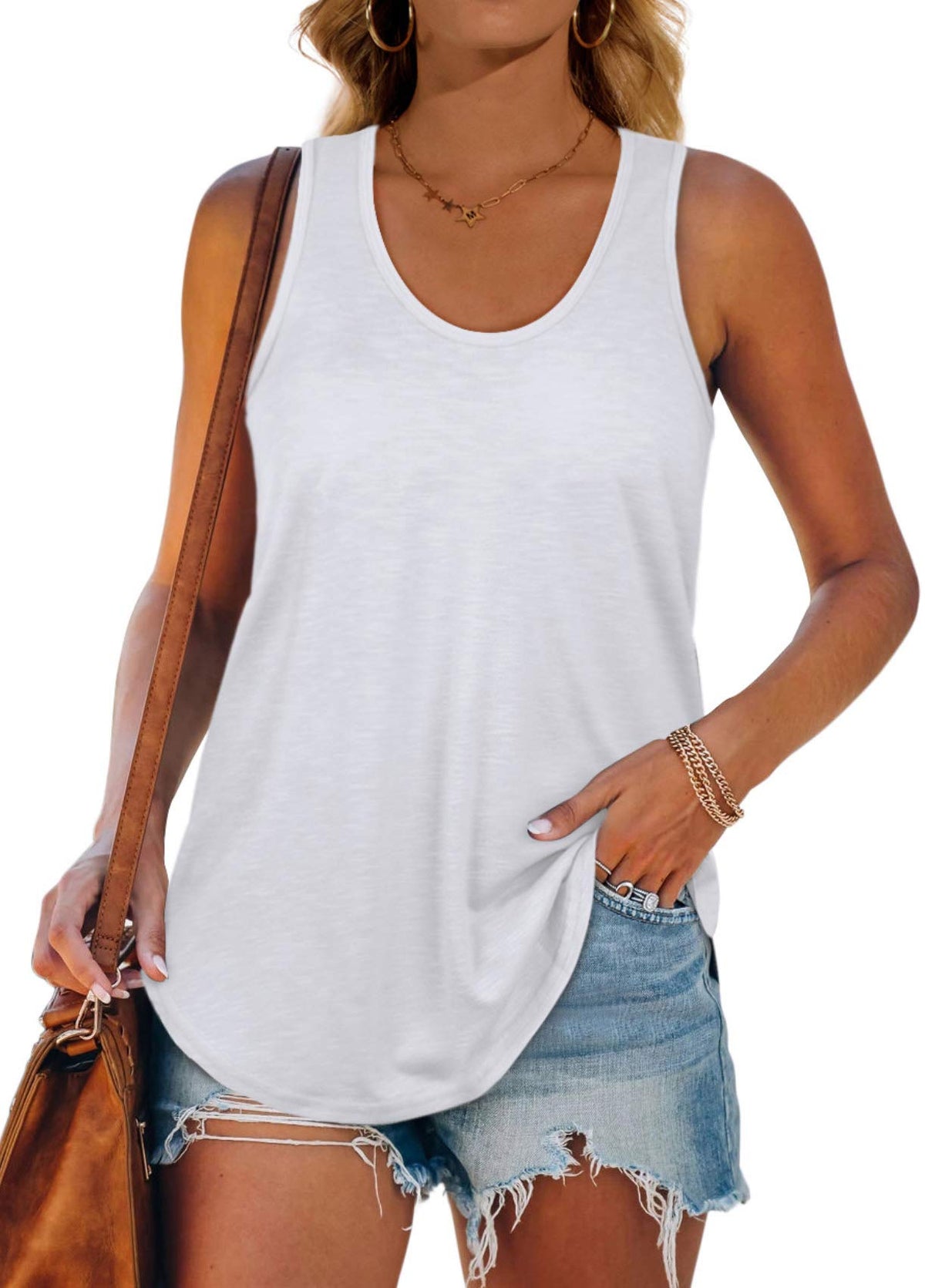 XIEERDUO White Tank Top Women Racer Back Womens Sleeveless Tops Loose Fit L