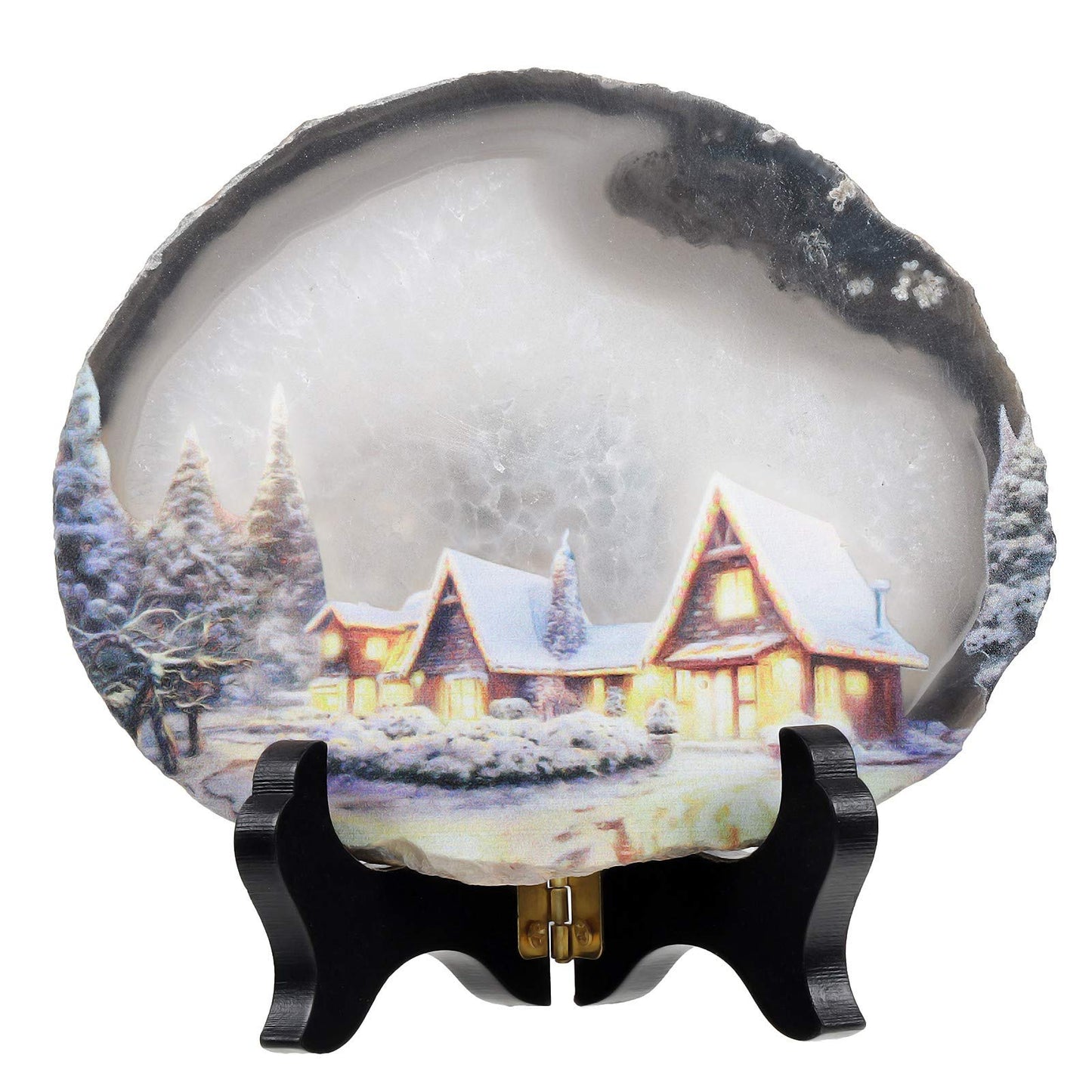 Amogeeli Natural Geode Agate Crystal for Office Home Decor, Prints Arts Decorative Stone with Stand