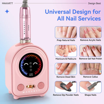 Makartt Electric Nail Drill - 35000RPM Rechargeable Efile with Coreless Motor, Nouvella Portable Nail Filer Machine for Acrylic Gel Removal with Drill Bits Set, Black