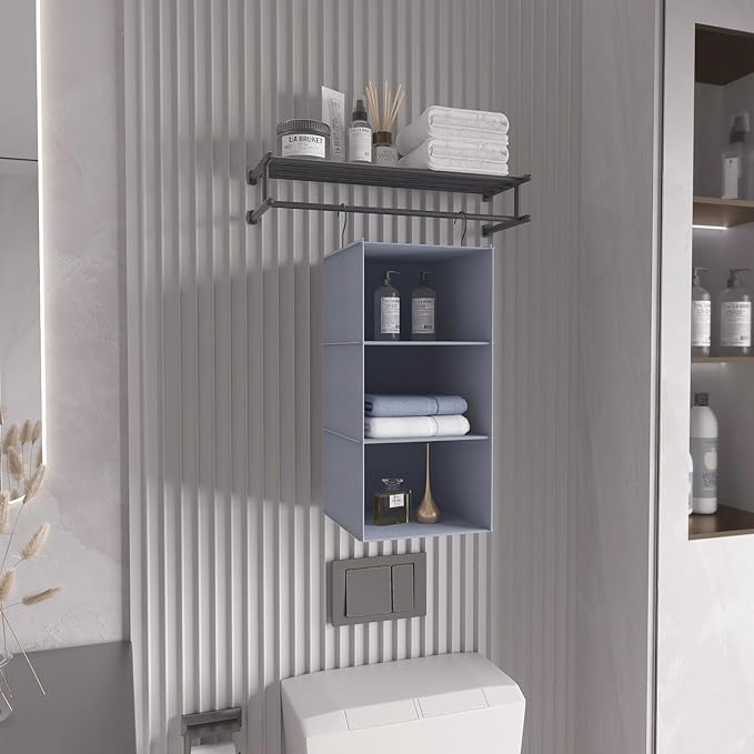 Hanging Closet Organizer and Storage 3-Shelf, Easy Mount Foldable Hanging