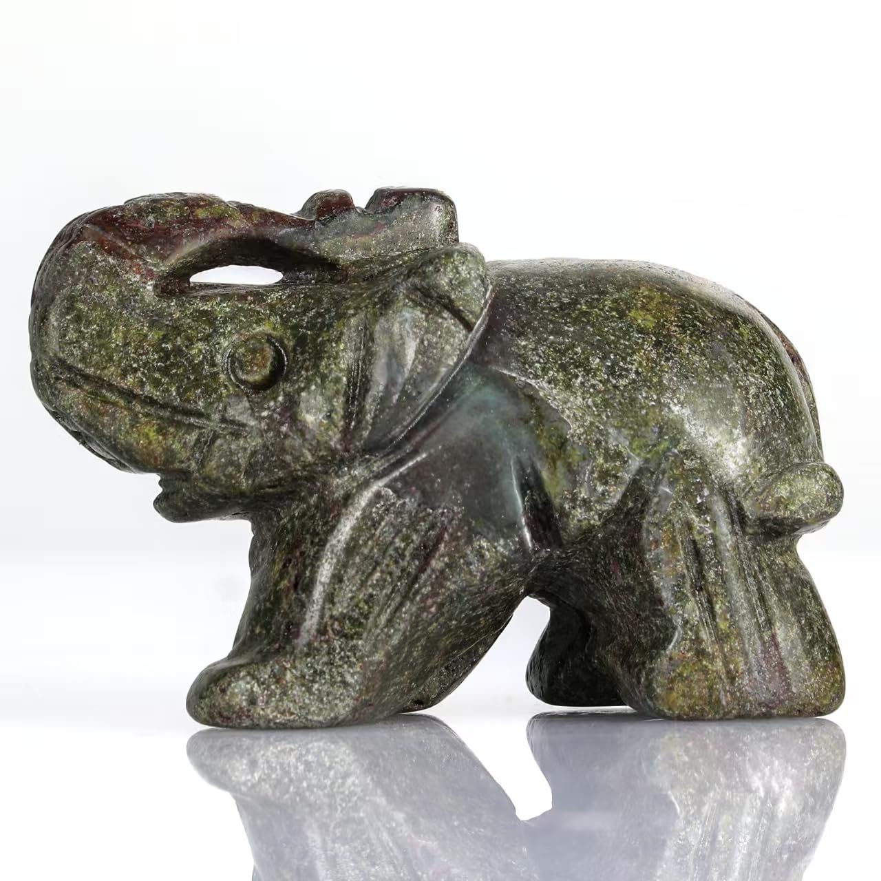 Bosfante 2" Dragon Blood Stone Elephant Statue for Vitality & Strength,Elephant Decor for Wisdom & Good Luck,Elephant Figurine for Home & Office Decor