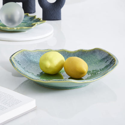 VOMANA Large Ceramic Decorative Bowl, 12" Green Reactive Glaze Centerpiece Bowl, Modern Coffee Table Decor, Entryway Catchall Key Bowl, Decorative Fruit Bowl for Dining Table Living Room (12'')