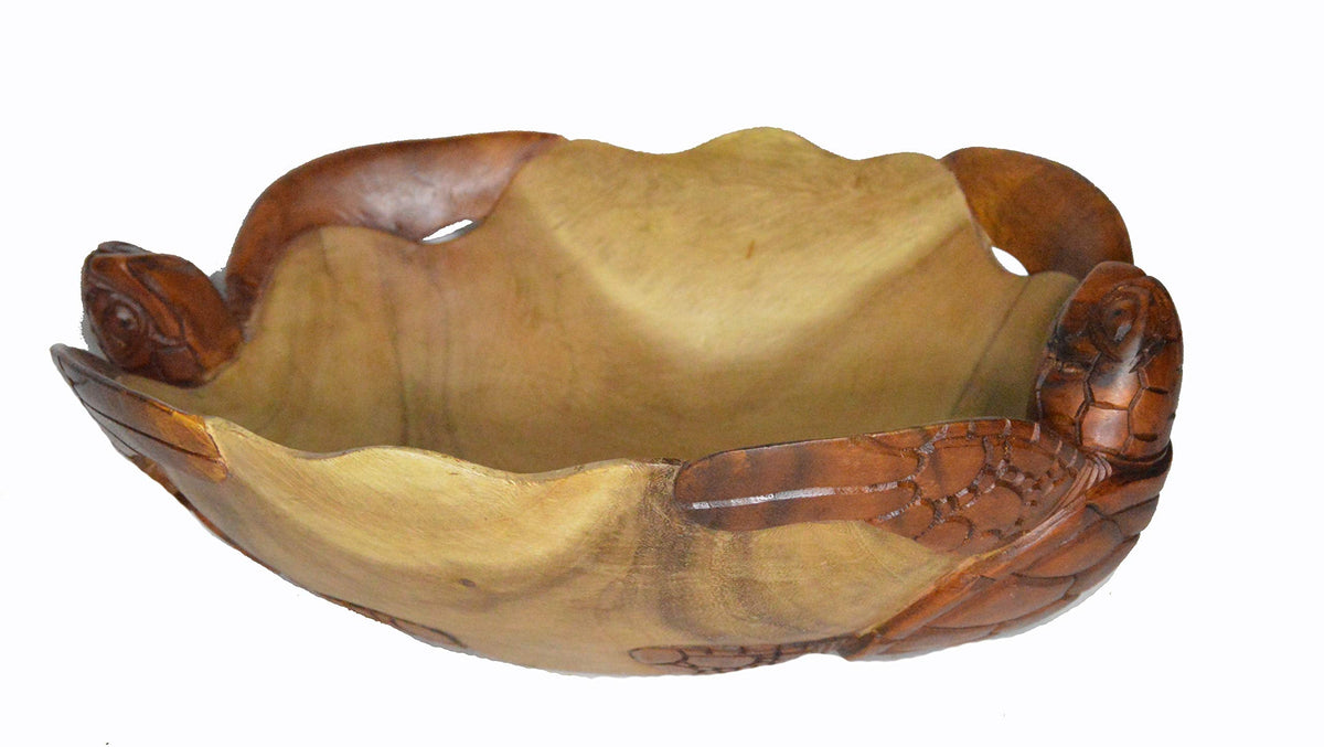 WorldBazzar Huge Hand Carved Two Tone Mahogany Wood Nautical TwoTurtles on Bowl