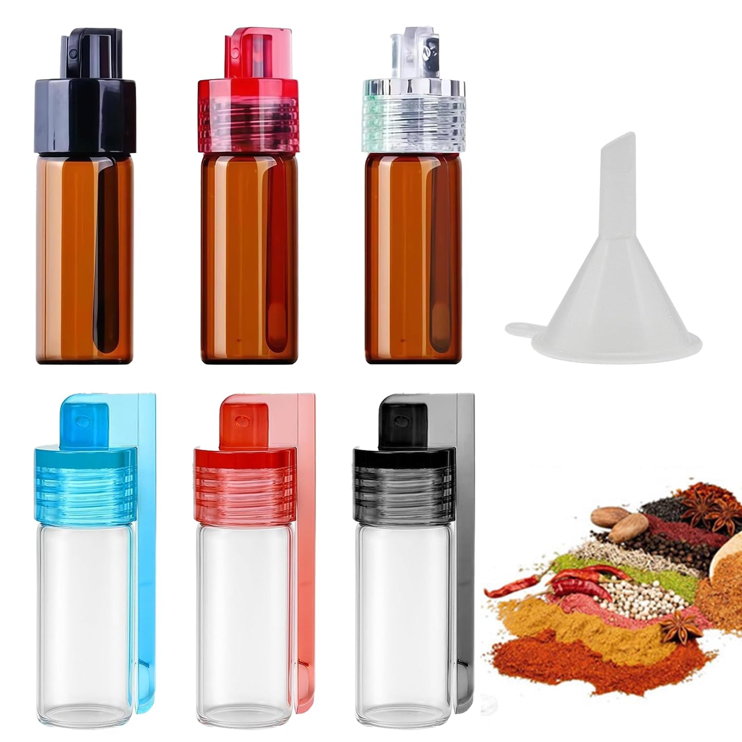 Mini Glass Spice Dispensers With Spoon,Portable Travel Shakers,5ml Capacity,Leak-Proof Airtight, For Camping, Outdoor, Kitchen, And Daily Use(6 Pcs)