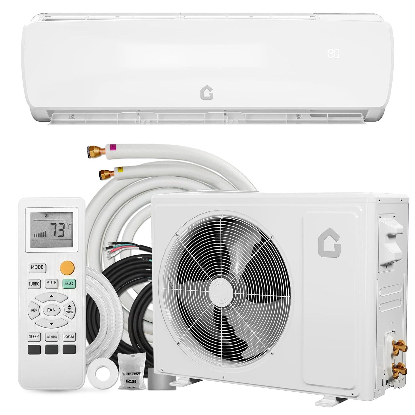 Garvee 9000 BTU Mini Split AC w/Remote Control 19 SEER2 230 V Cools Up to 450 Sq. Ft,Ductless Inverter Mini Split System w/0.75Ton Heat Pump Pre-Charged & Installation Kit, Ultra-Quiet