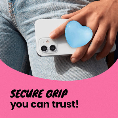 OnTheGrip Compatible with Magsafe Magnetic Cute Glass Heart Design Collapsible Mobile Phone Grip Stand Holder for Smartphone Tablet Cell Phone Accessory (Blue)