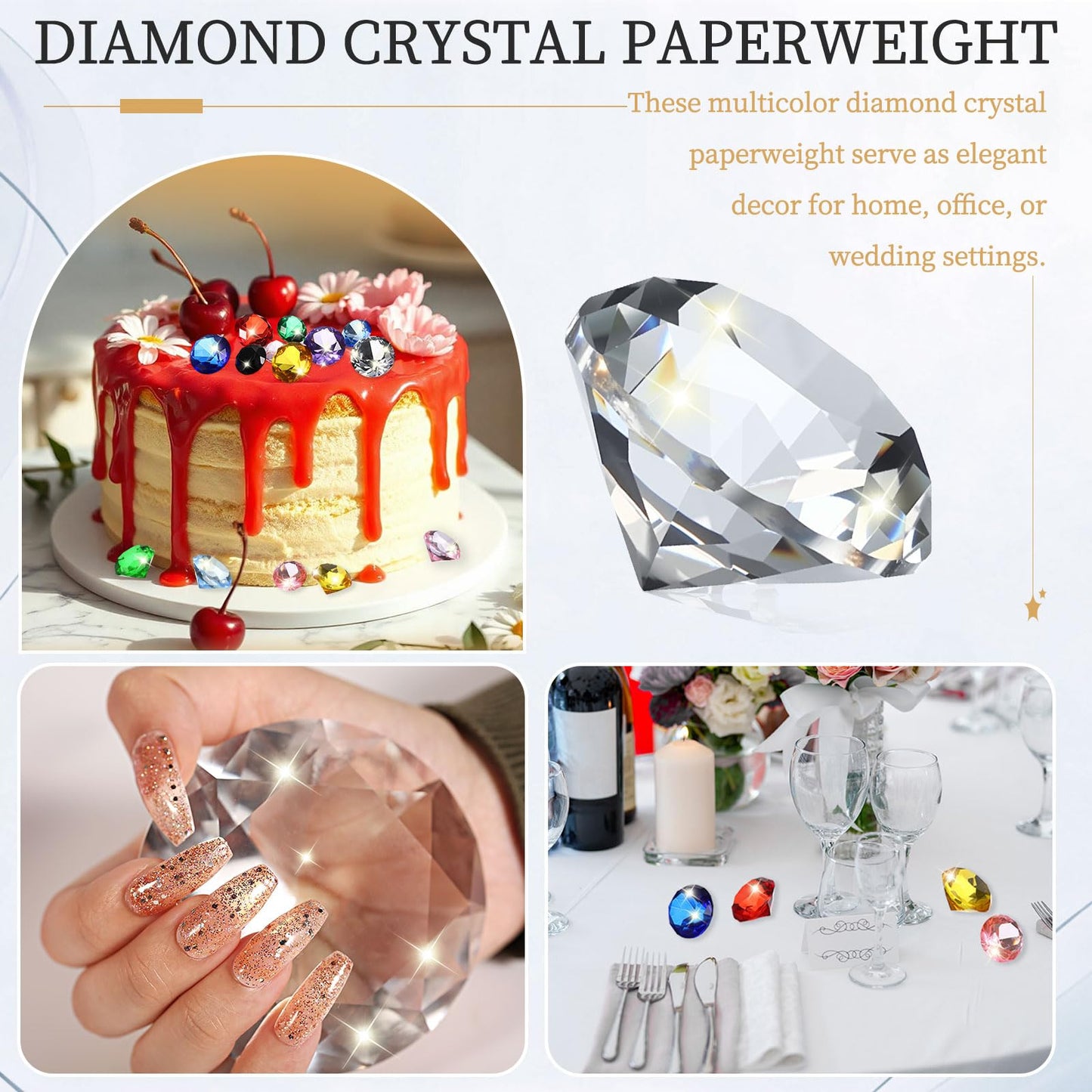 PATIKIL 8 Pcs Diamond Crystal Paperweight, 40mm / 1.57 Inch Crystal Paperweight Paper Weight for Home Office Desktop Table Decor Wedding Party Jewelry Ornaments, Clear