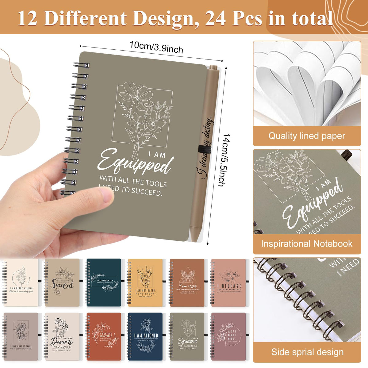 Kosiz 48 Pcs/24 Set Positive Affirmation Gifts Bulk for Women Gratitude Spiral Journals with Pens Motivational Notebooks Mothers Day Gifts for Mom Employee Coworker Teacher Nurse Volunteer (Soft)