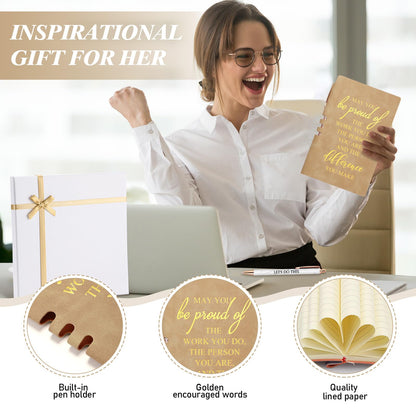 Resurhang 5 Pcs Employee Appreciation Gift Leather Journal Notebook 3 Ballpoint Pens with Box Graduation Thank You Gift for Nurse Volunteer Teacher Secretary Assistant Coworker Women(Khaki)