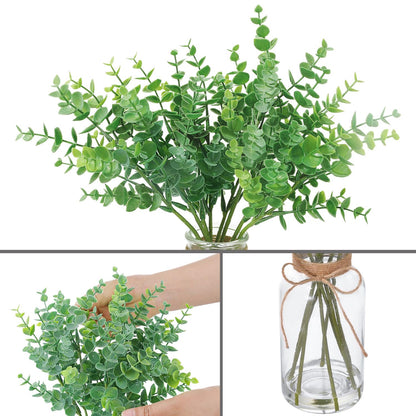 gonfaci Fake Eucalyptus Stems in Glass Vase with Faux Water, 14" Artificial Plants Eucalyptus Leaves for Shelf Desk Bathroom Farmhouse Room Coffee Table Home Decor (Sage Green)