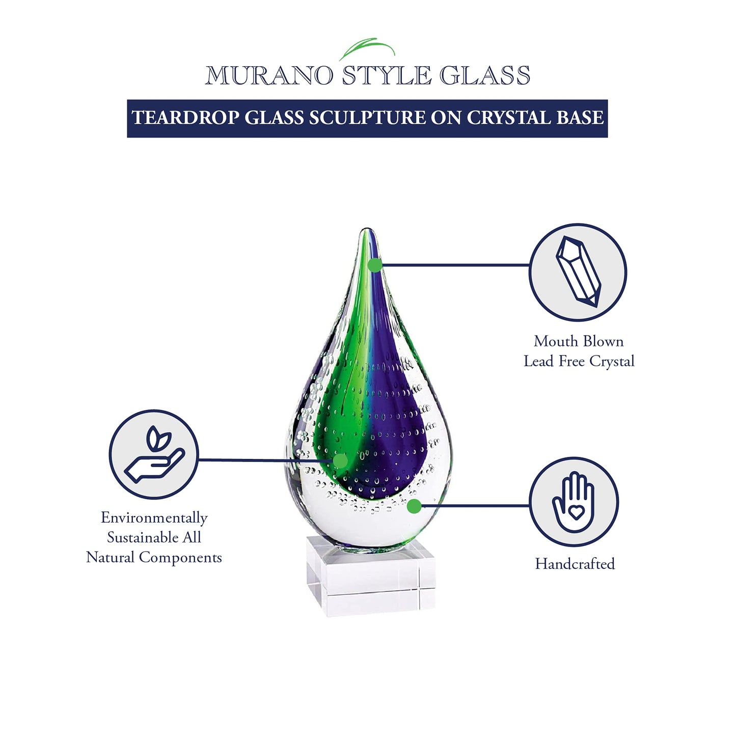 Badash Murano-Style Art Glass Sculpture Centerpiece, 10.5 Inch