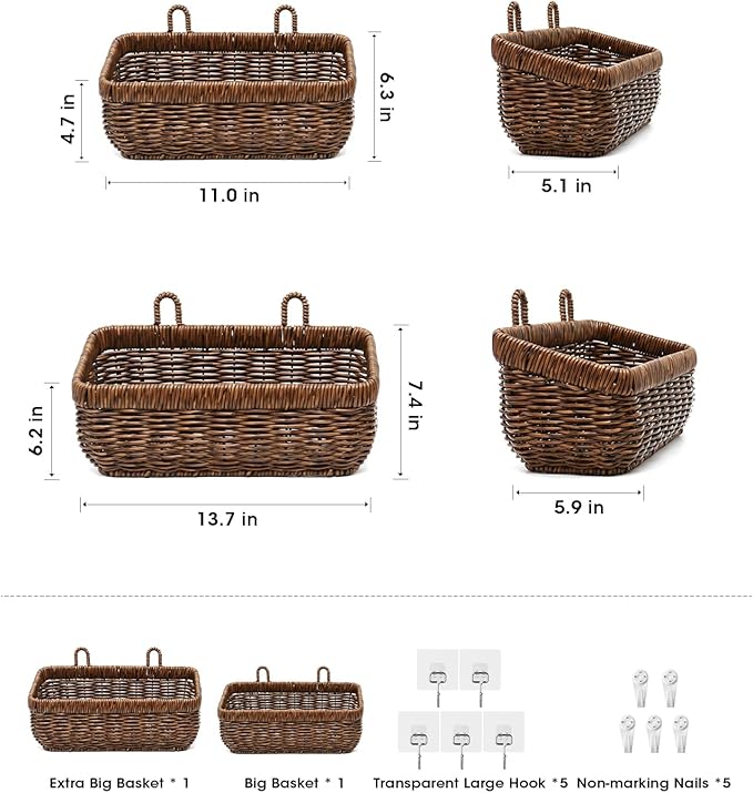 AceList Wall Hanging Basket, Boho Style Hand-Woven Hanging Storage Baskets