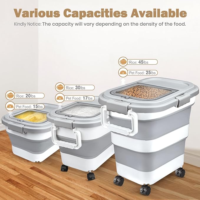 Rice Storage Container, Collapsible Airtight 10-40 Lb Rice Storage Container