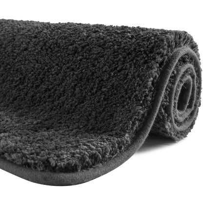 SFLXO 80cm x 50cm Non Slip Bath Mat Machine Washable Durable Soft Fluffy Microfiber Bathroom Mat Water Absorbent Bath Rug Deep Grey