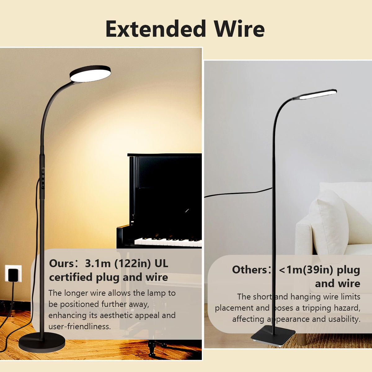 Aulaidik Light Therapy Lamp, 3 in 1 Therapy Floor Lighting, 11000 Lux Full Spectrum Therapy Lamps, UV-Free LED Sunlight, 10 Brightness/5Color/Gooseneck/Height Adjustable with Timer Control, Black