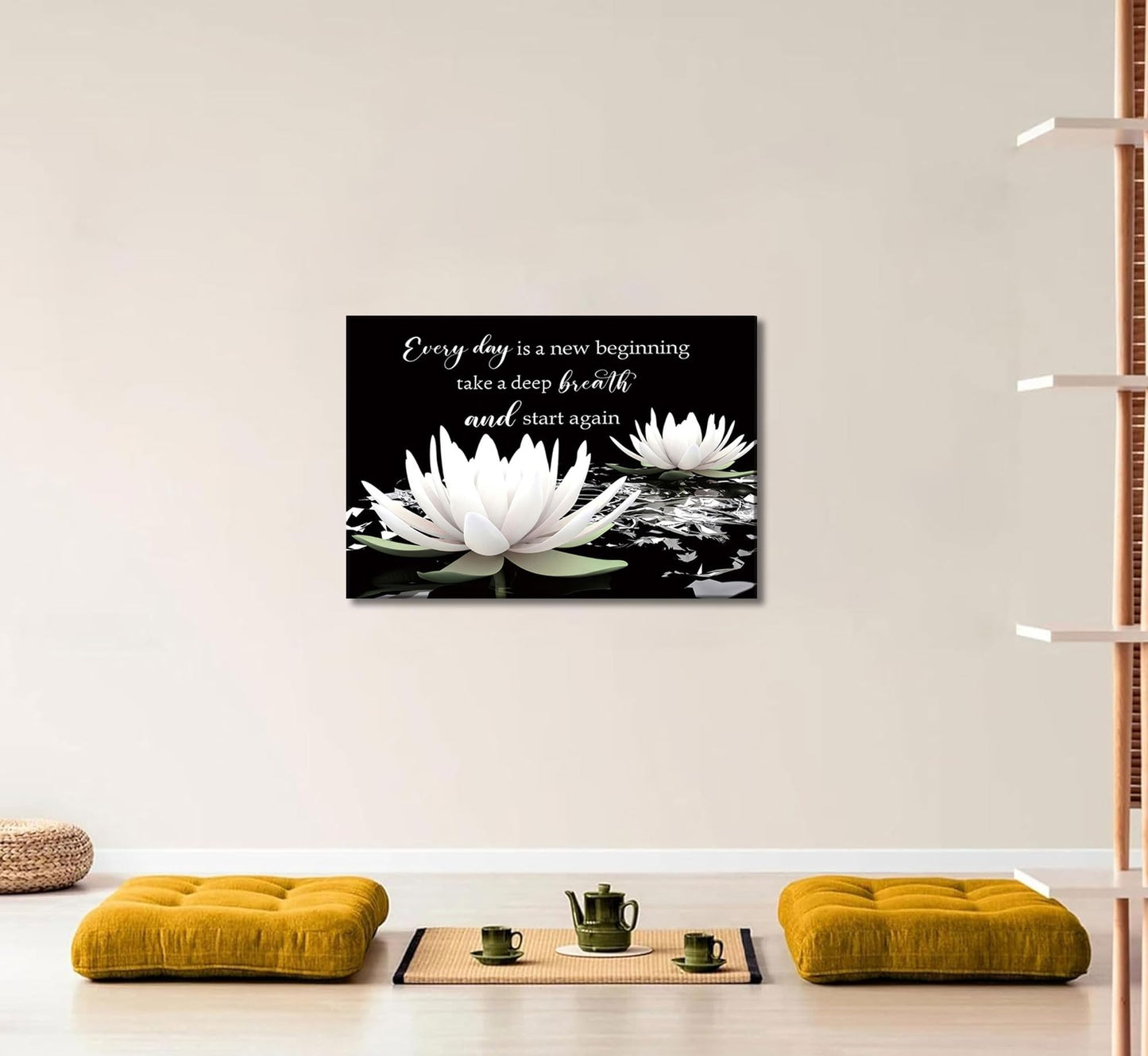 Zen White Lotus Canvas Wall Art On In Water Blooming White Lotus Picture Wall Decor Spiritual Meditation Poster Print Painting for Bathroom Room Modern Yoga Spiritual Spa Living Bedroom Decoration