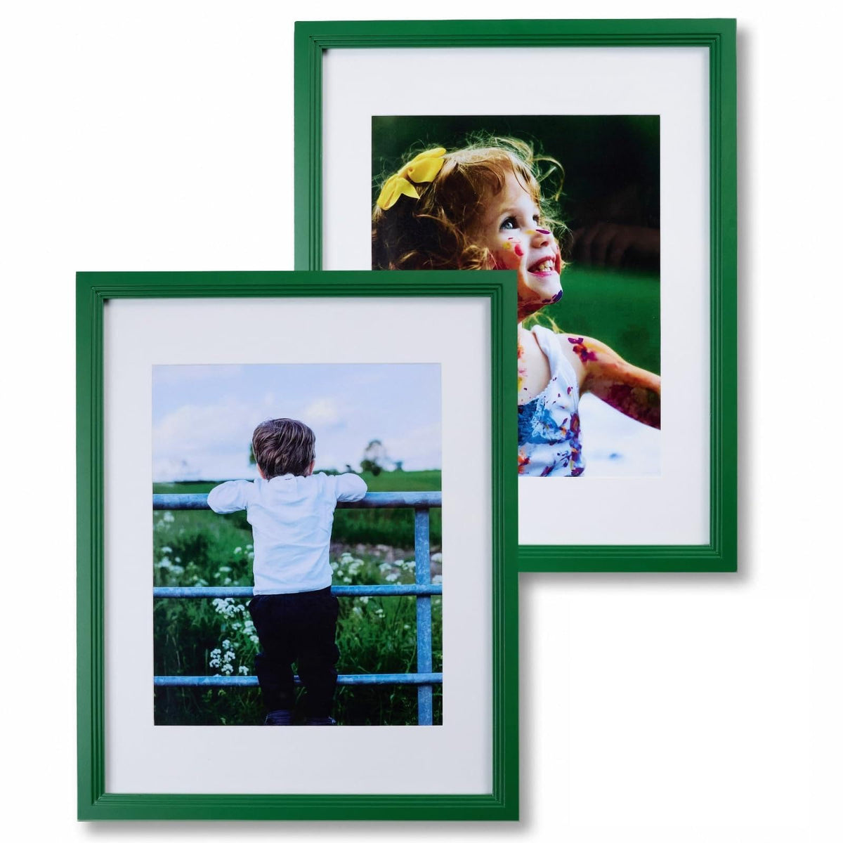 Exper City 11x14 Wooden Picture Frame, Displays 11x14 Without Mat or 8x10 With Mat, Solid Wood Colorful Photo Frame for Wall, Real Glass, Rustic Stepped Edge Design, 2 Pack, Green
