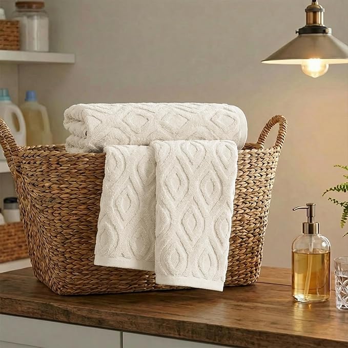 Artoid Mode 1 Pc Beige 3D Diamond Grid Jacquard Hand Towels