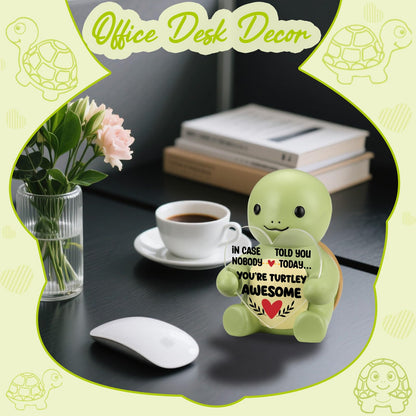 FOKCBOCM Tiny Turtle Encouragement Figurine with Positive Reminder Message, in Case Nobody Told You Today You're Turtley Awesome Desk Decor Gift for Women Friends Coworkers Office Home-DSZX152