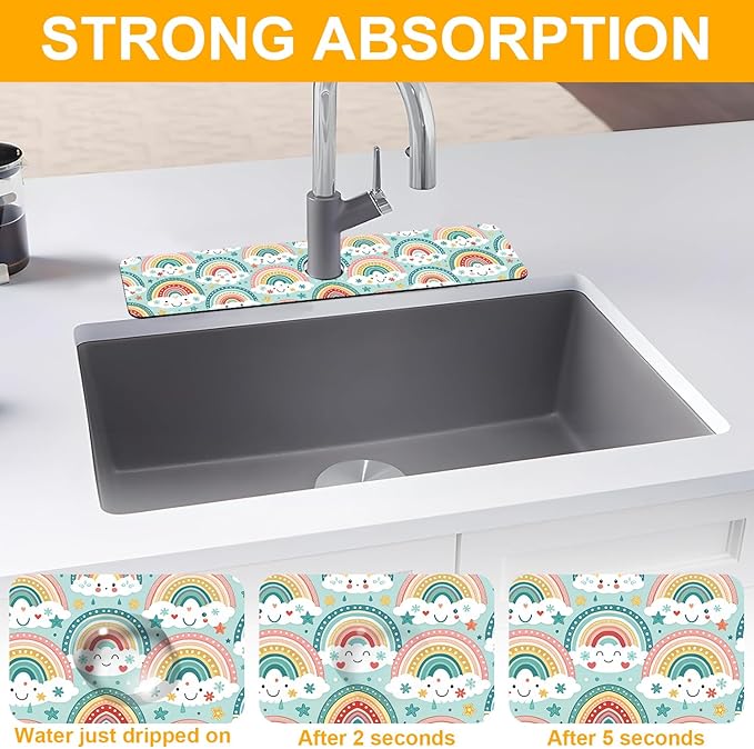 2 Pack Cute Rainbow Sink Splash Guard Faucet Mat Boho Rainbow Butterfly Super