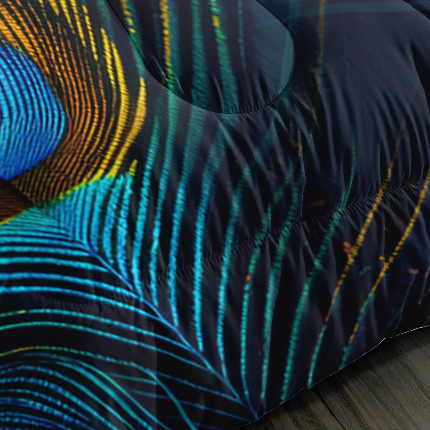 Tuzaovy Peacock Feather Queen Bedding Set - Boho Comforter for Girls, Bohemian Gothic Decor, Western Hippie Animal Print Black