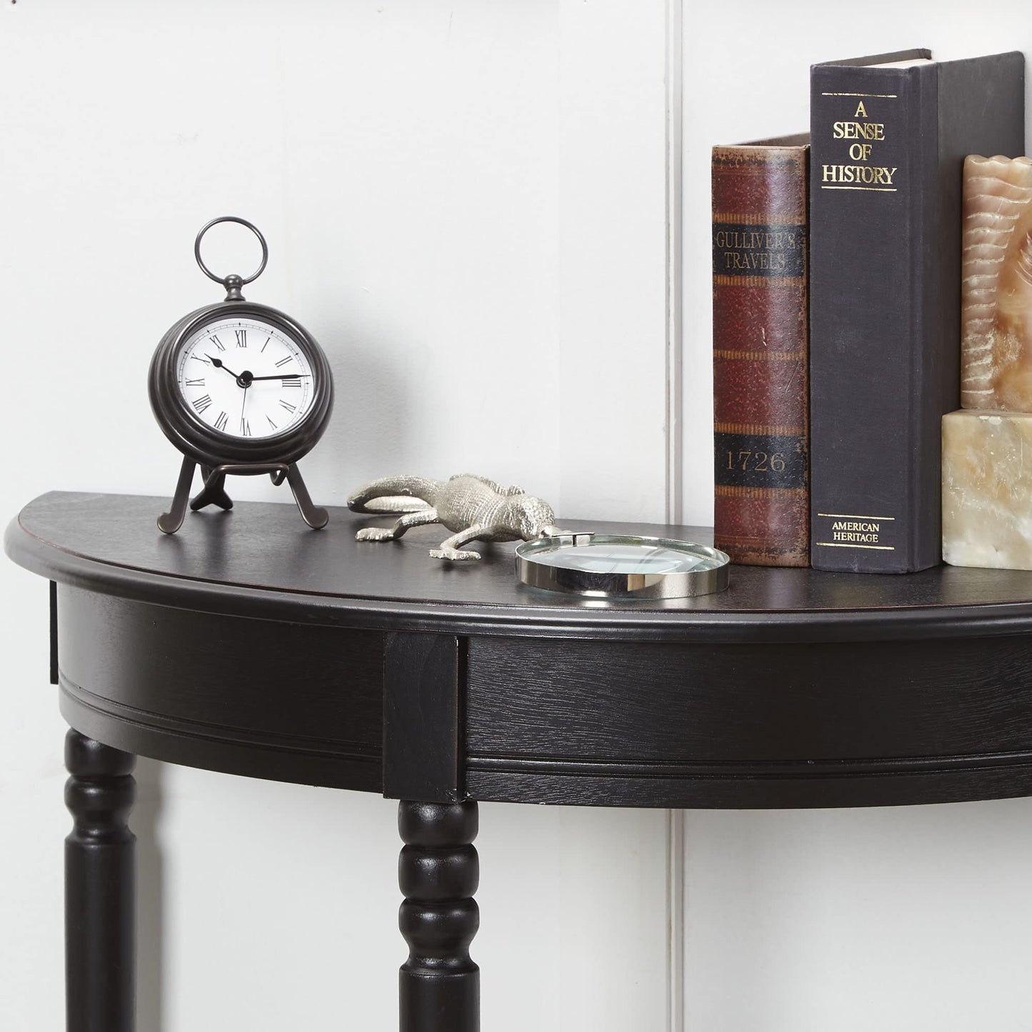 Decor Therapy Half Moon Entry Table, With Shelves & Easy Assembly, Farmhouse Entryway Table, Black, Wood - (28.5" x 11.8" x 28.5")