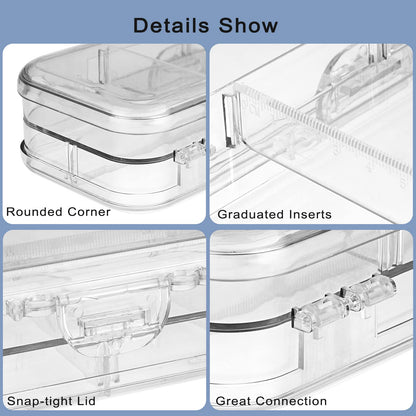 BTSKY Double Deck Pencils Box Clear Plastic Stationery Box with 4 Removable Ruler Dividing Spacers Multi-grid Home Utility Boxes with 6 Compartments for Pencils Erasers Clips (Clear)