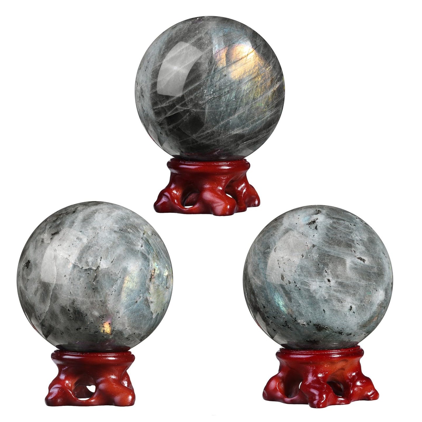 mookaitedecor Natural Labradorite Crystal Ball with Resin Stand, Decorative Stone Sphere Ball for Feng Shui Meditation Divination Home Decor, 2.4-2.76 Inch (61-70 mm)