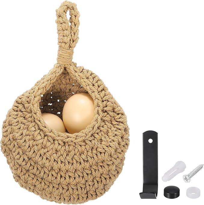 uxcell Hanging Fruit Baskets for Kitchen, Hand-Woven Wall Hanging Storage Jute