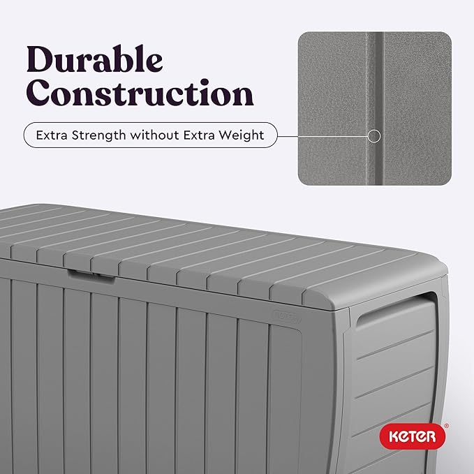 Keter Marvel Plus 71 Gallon Resin Outdoor Storage Box for Patio, Balcony & Garden – Weather‑Resistant Deck Box for Cushions, Pillows, Pool Floats & Tools, Light Grey