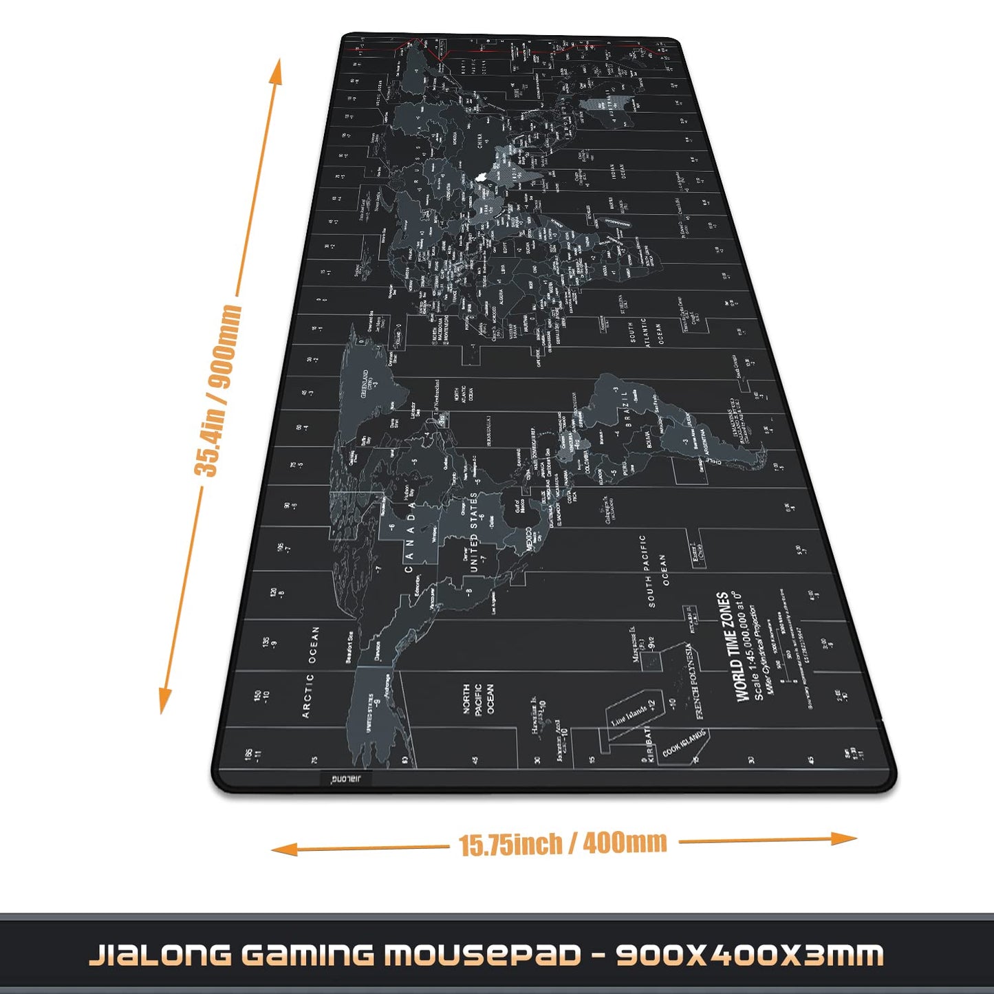 JIALONG Large Mouse Mat, Gaming Mouse Pad with Superior Micro-Weave Cloth, Comfortable Keyboard Pad, Desk Mat for Gamer Office Work Home, 900x400mm Black World Map