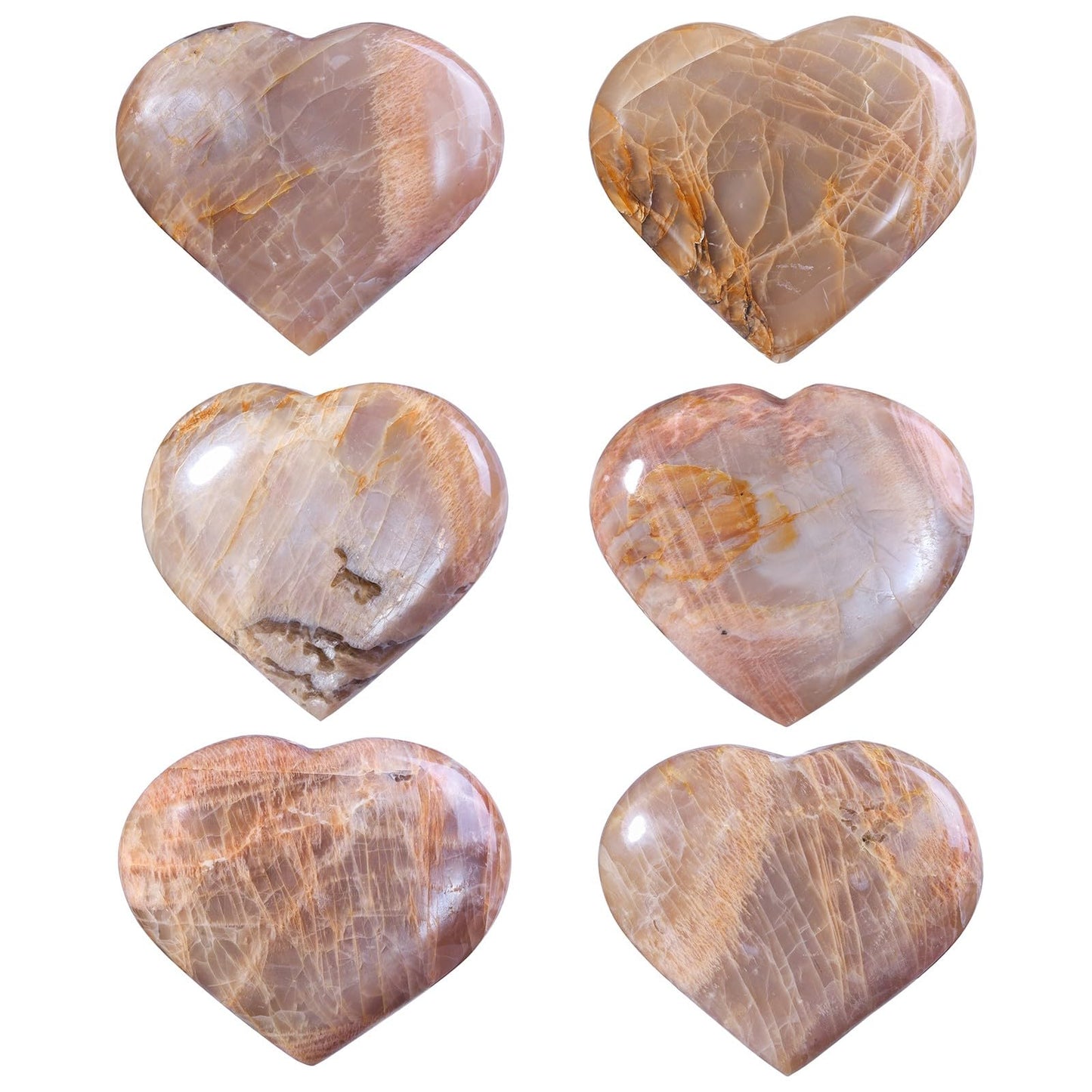 Sportmusies Heart-Shaped Orange Moonstone Worry Pocket Stone Home Decoration, Polished Reiki Palm Stone Meditation Massage, 2.36-3.14 inches