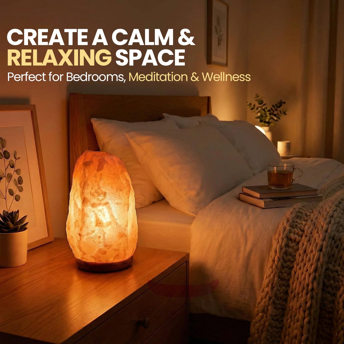 SAF Naturals Himalayan Salt Lamp 6 to 8 inch, 2–3 kg – Authentic Hand Carved Crystal Rock with Wooden Base and dimmer – Soothing Glow Lamp