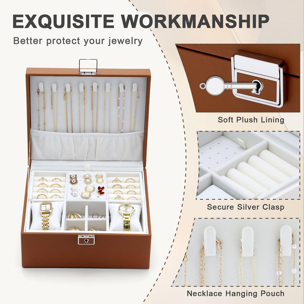 IBURTEN Jewelry Organizer Boxes for Women,Travel Jewelry Case, 2 Layers Removable Jewelry Box,Storage for Necklace, Bracelet, Earring,Rings,Jewelry Box Gifts for Women Girls