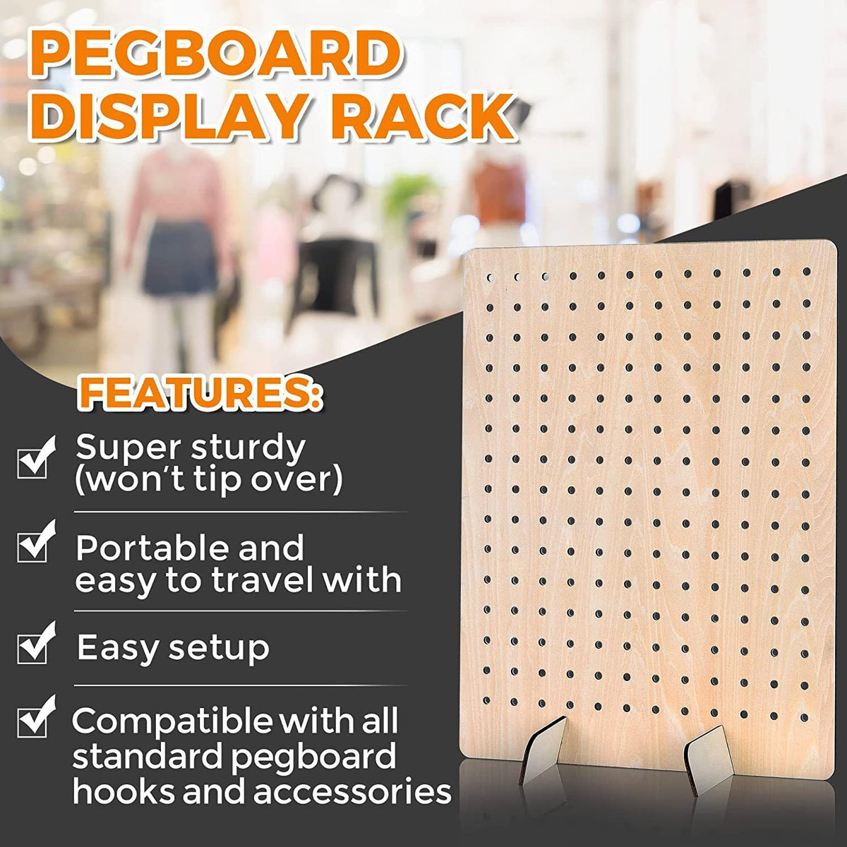 Bamboo's Grocery LoKii 1 Pack Wooden Pegboard Display Stand, Retail Rack, 17 x 13 Inches, with 10 Pcs Hooks