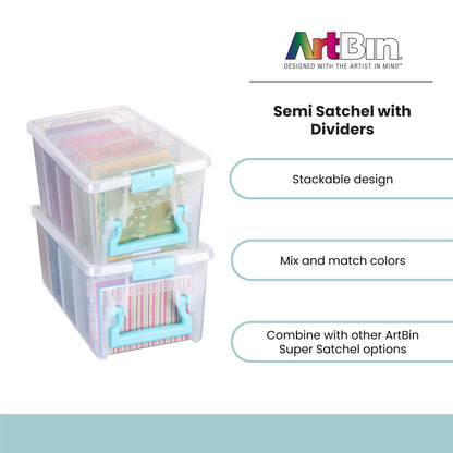 ArtBin 6925AB Semi Satchel with 3 Removable Dividers, Portable Art & Craft Organizer with Handle, [1] Plastic Storage Case, Clear, Gold, 0