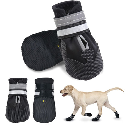 Dricar Dog Shoes, Set of 4 Dog Boots for Injured Paws, Waterproof Anti Slip Dog Shoes for Walking, Paw Protectors with Reflective Straps for Medium Large Dog (L, Black)