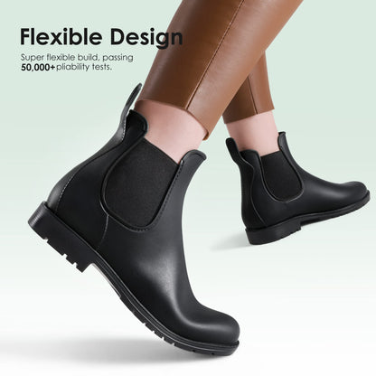 DREAM PAIRS Wellington Boots Women Ankle Ladies Wellies Short Chelsea Booties Waterproof Rain Boots Black Size 6 UK SDRB2201W-E