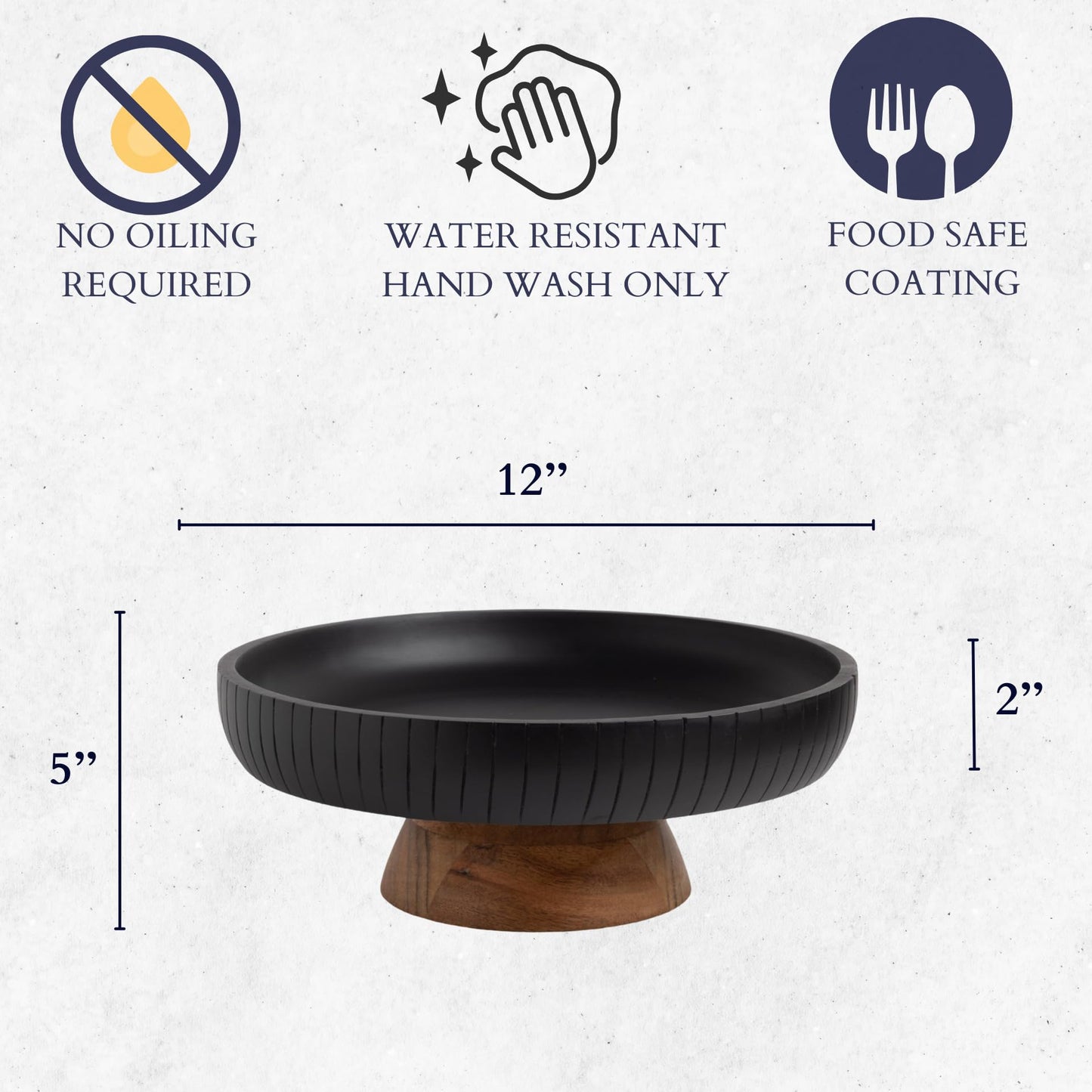 LAVAUK Mango Wood fruit bowl, Decorative black bowl with natural finish pedestal | 12" dia | Dual tone look | Use as Centerpiece for kitchen counter or dining table (Black)