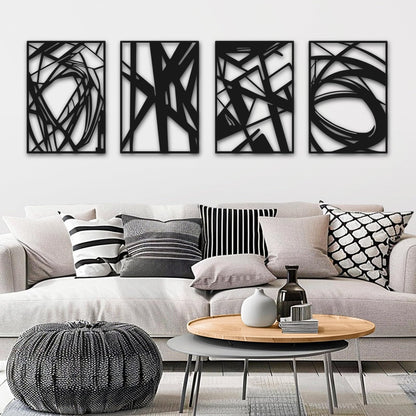 Bakovity Black Abstract Wall Art, Metal Art Wall Decor, Modern Large Wall Art, 3D Abstract Wall Sculptures for Bedroom Bathroom Living Room (4 Pack, 16 x 11 in)