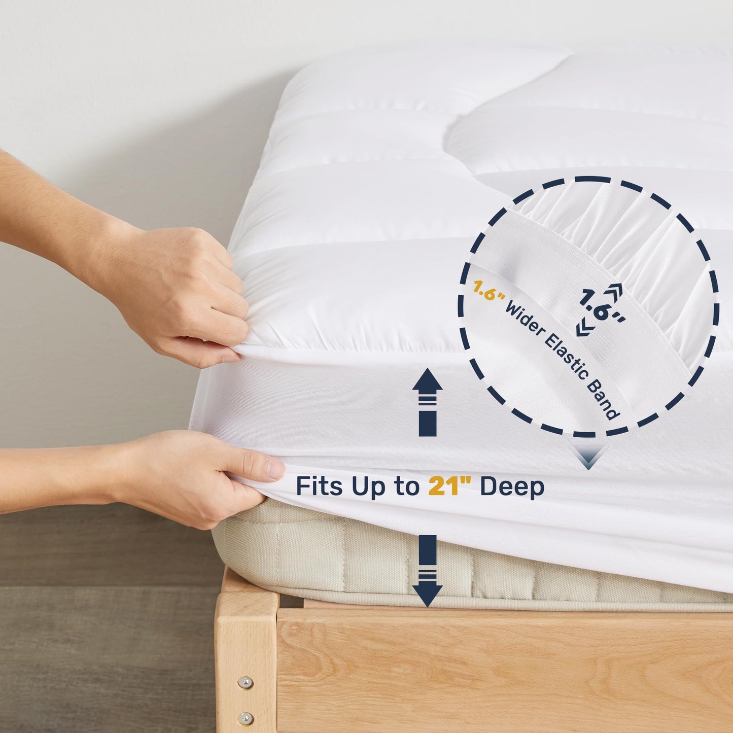 Unikome Waterproof Mattress Pad Queen Size, Ergonomic Quilted Mattress Topper – Soft Breathable Bed Cover with Deep Pocket (Fits 8-21 Inches), Noiseless Durable and Machine Washable (White, 60x80)