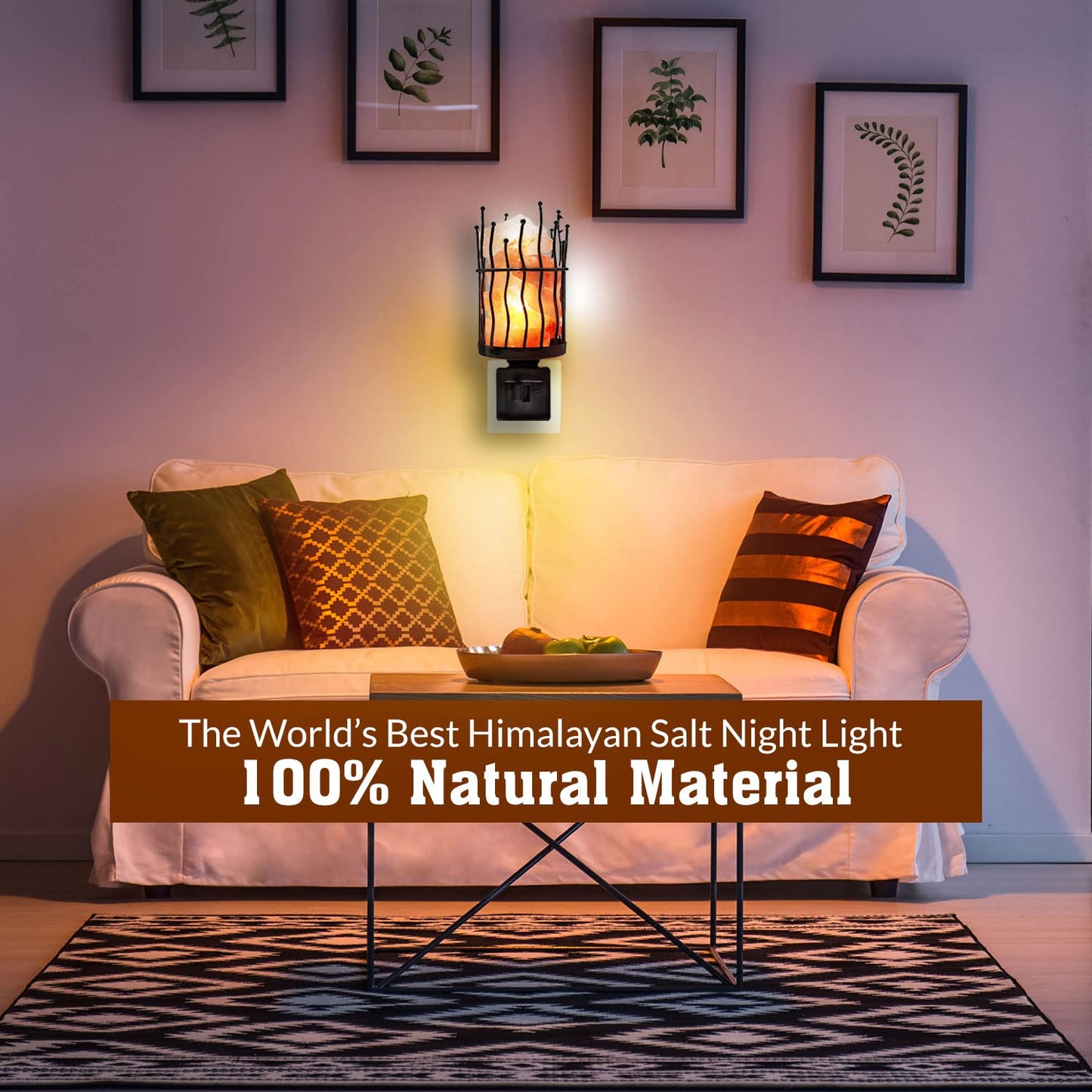 Himalayan Glow Lattice Style Basket Salt Lamp Night Light with Pink Salt Chunks | 360 Degree Rotatable Wall Plug, Ideal Gift for Home Décor (Pack of 2)