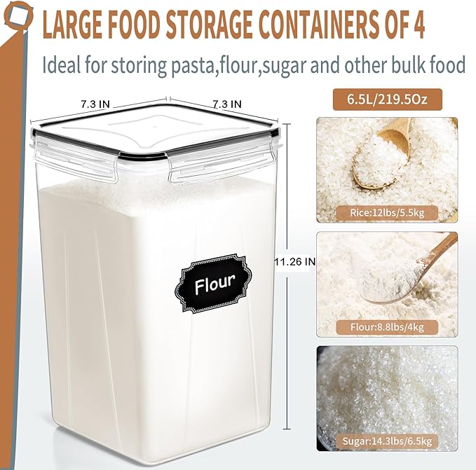 PRAKI Extra Large Tall Airtight Food Storage Containers 6.5L / 220oz, BPA Free